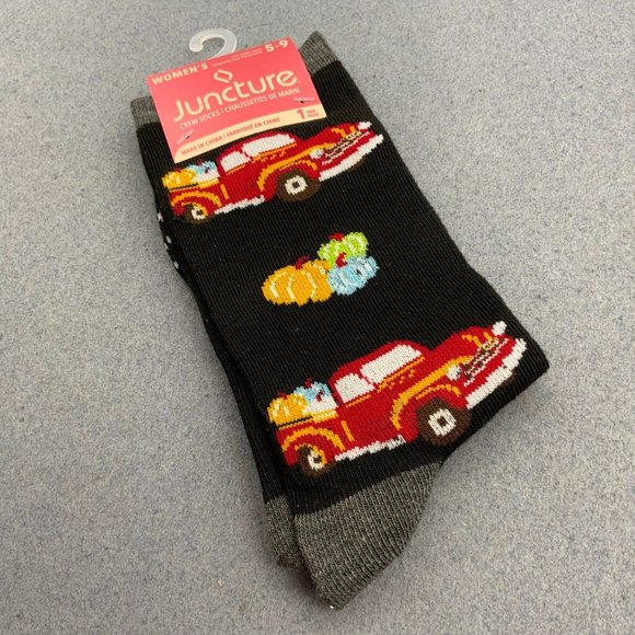 Red Truck Crew Socks Womens Mens Unisex Black Grey Pumpkins Fall Autumn Fall Y'a - Picture 1 of 4